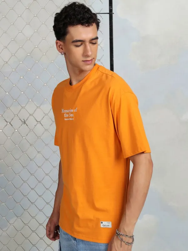 Highlander Men Orange Printed Round Neck T-Shirt