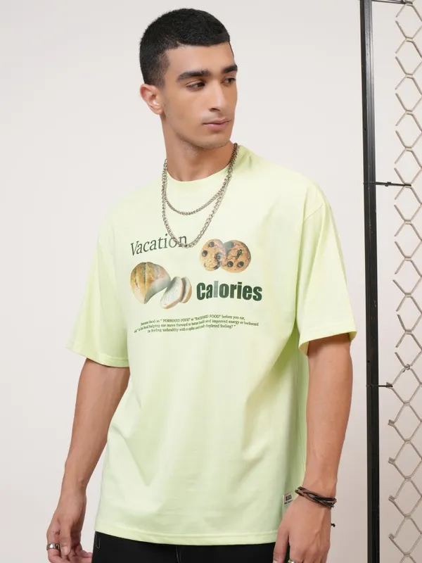  Highlander Men Lime Green Printed Round Neck T-Shirts