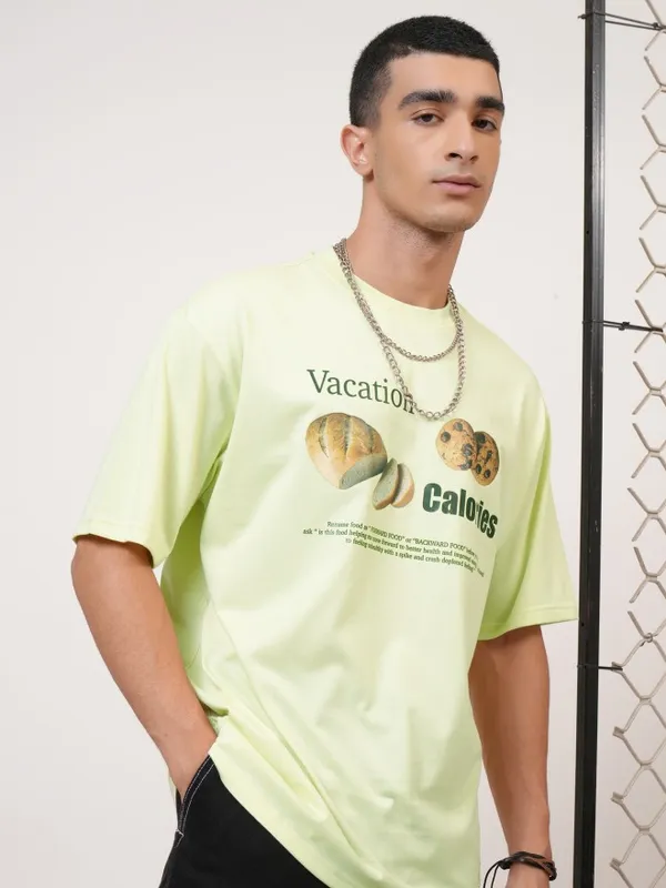  Highlander Men Lime Green Printed Round Neck T-Shirts