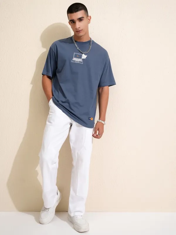 Highlander Men Blue Printed Relaxed Fit T-Shirt
