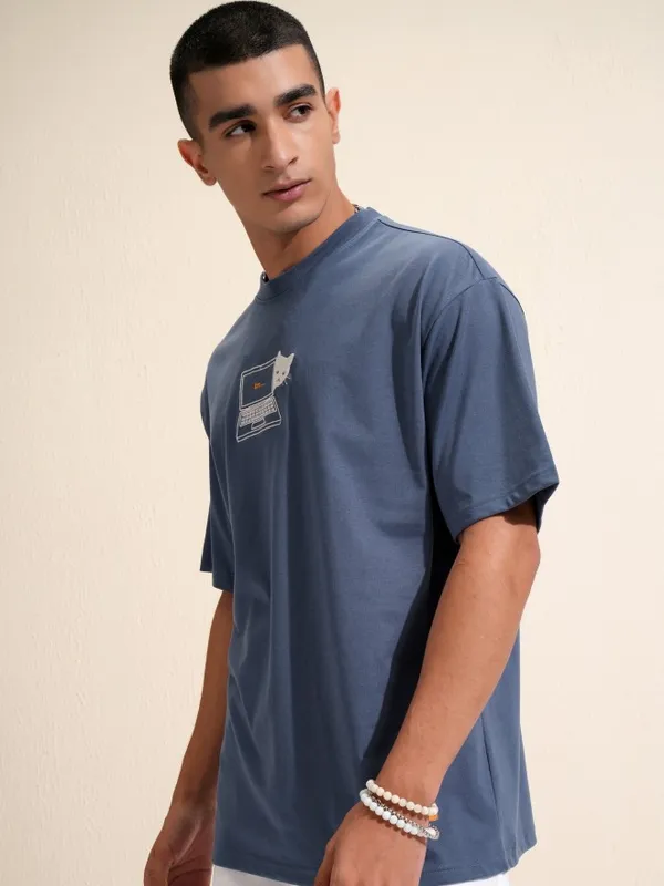 Highlander Men Blue Printed Relaxed Fit T-Shirt