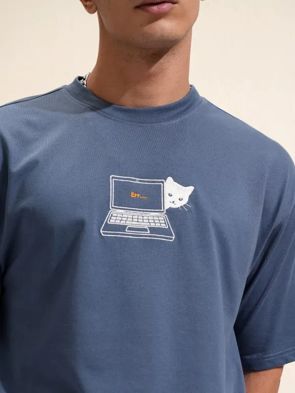 Highlander Men Blue Printed Relaxed Fit T-Shirt