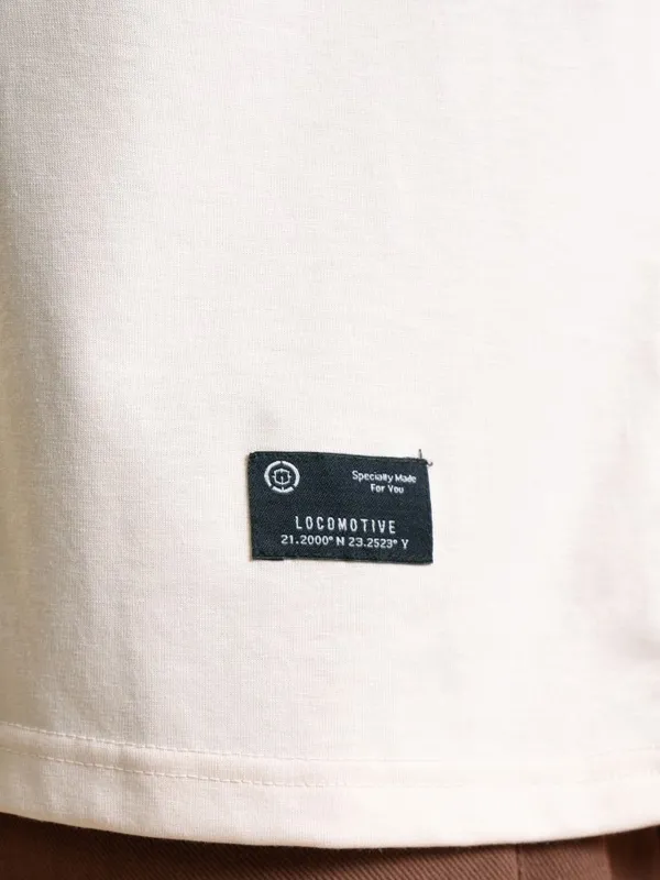 Locomotive Premium Cream Round Neck Half Sleeve Relaxed Drop Shoulder T-Shirt