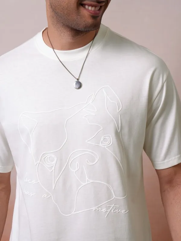 Locomotive Men Premium Off White Relaxed Fit Drop Shoulder Round Neck Half Sleeve T-Shirt