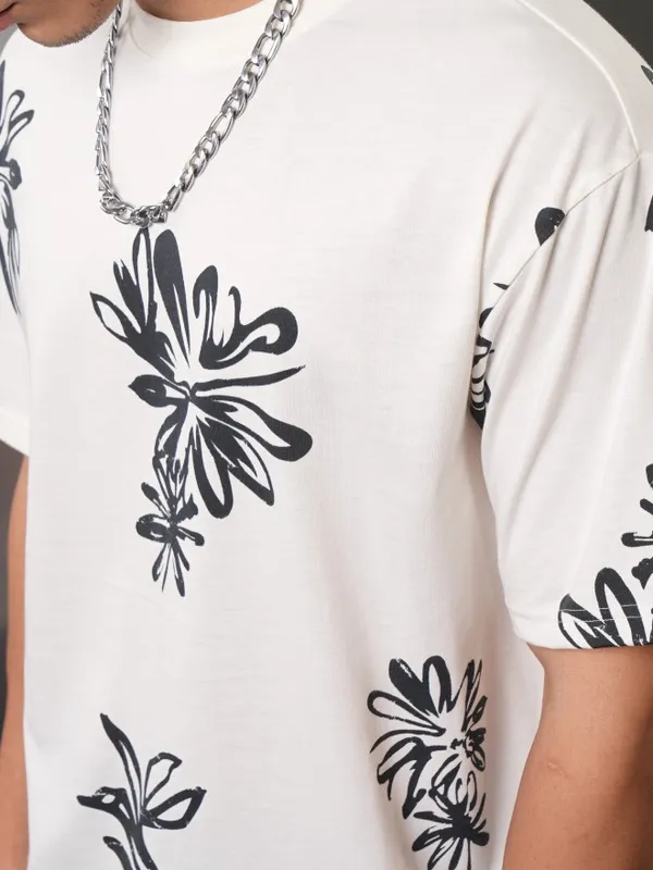 Highlander Men Off White Printed Round Neck Relaxed Fit T-Shirt