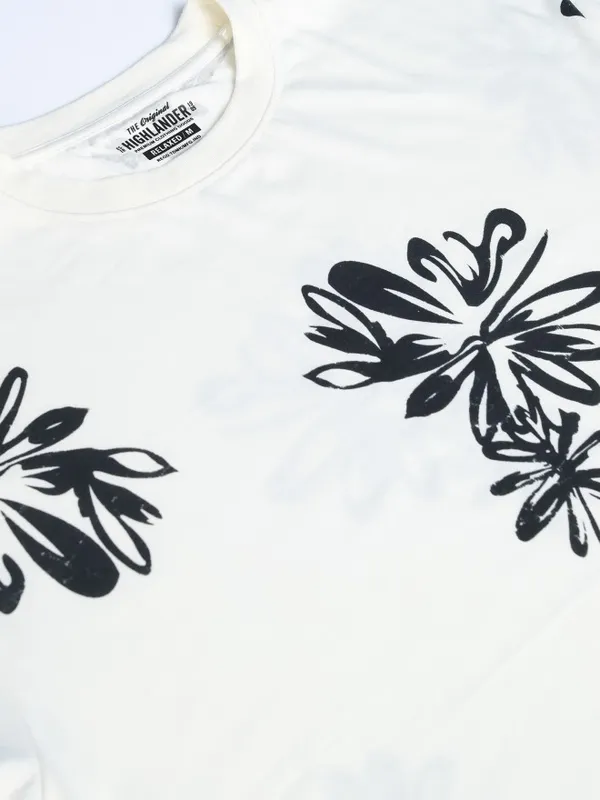 Highlander Men Off White Printed Round Neck Relaxed Fit T-Shirt