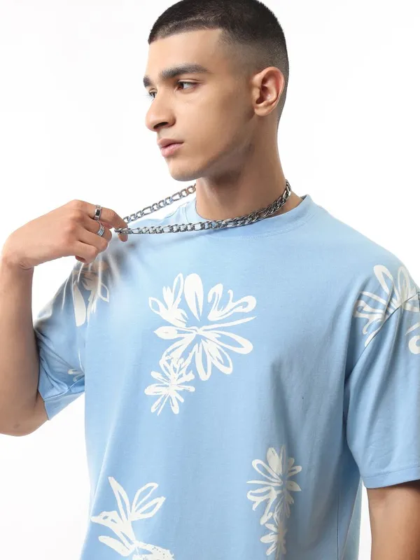 Highlander Men Blue Printed Round Neck Relaxed Fit T-Shirt