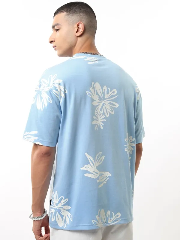 Highlander Men Blue Printed Round Neck Relaxed Fit T-Shirt