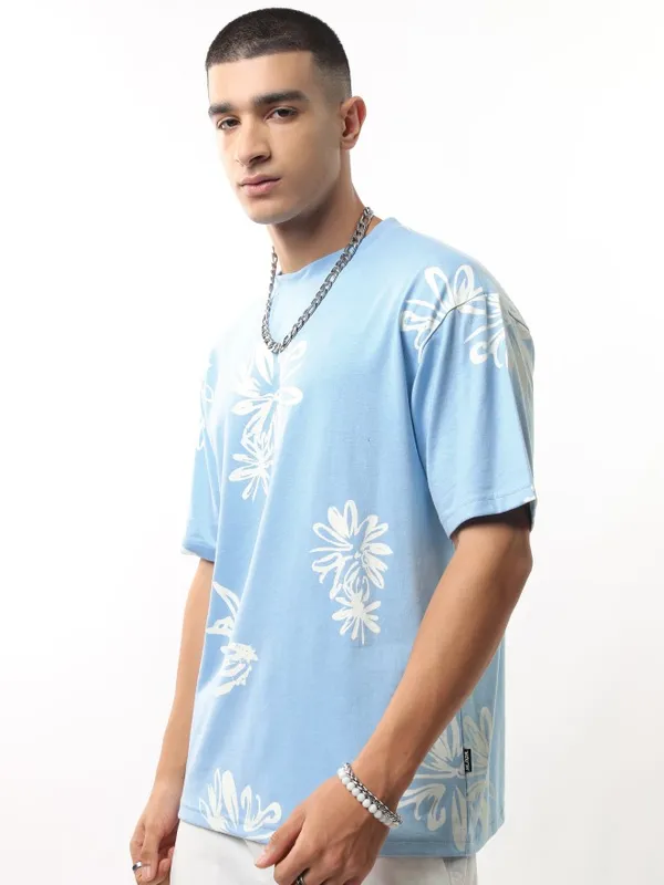 Highlander Men Blue Printed Round Neck Relaxed Fit T-Shirt