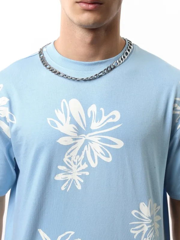 Highlander Men Blue Printed Round Neck Relaxed Fit T-Shirt
