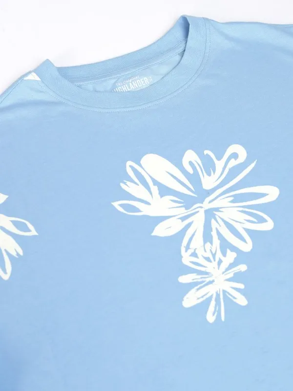 Highlander Men Blue Printed Round Neck Relaxed Fit T-Shirt