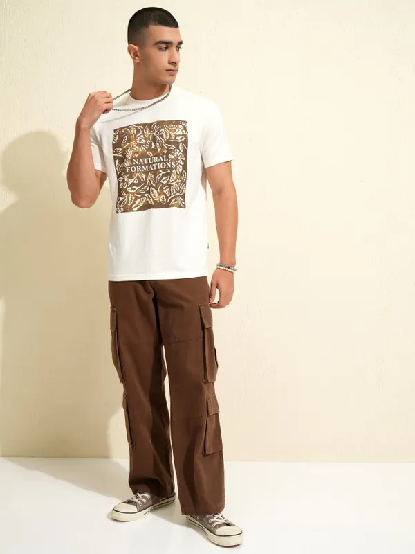 Highlander Men Off White Printed Round Neck T-Shirt