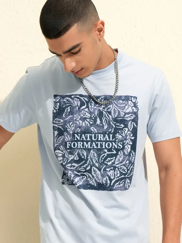 Highlander Men Blue Printed Round Neck T-Shirt