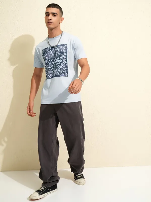 Highlander Men Blue Printed Round Neck T-Shirt