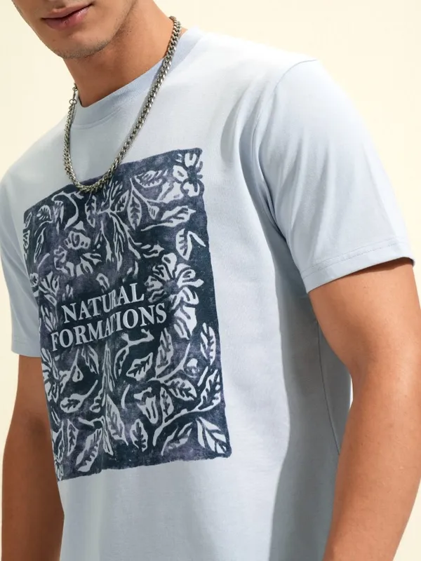 Highlander Men Blue Printed Round Neck T-Shirt