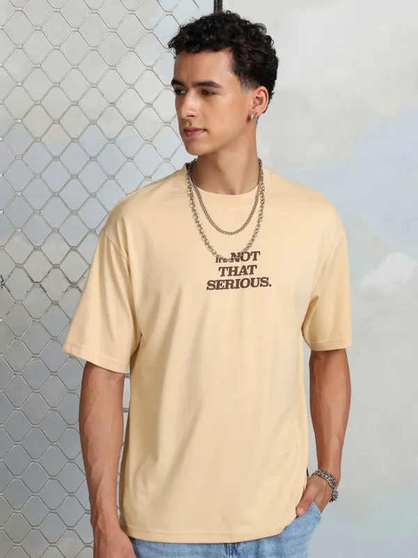 Highlander Men Beige Printed Round Neck T-Shirt
