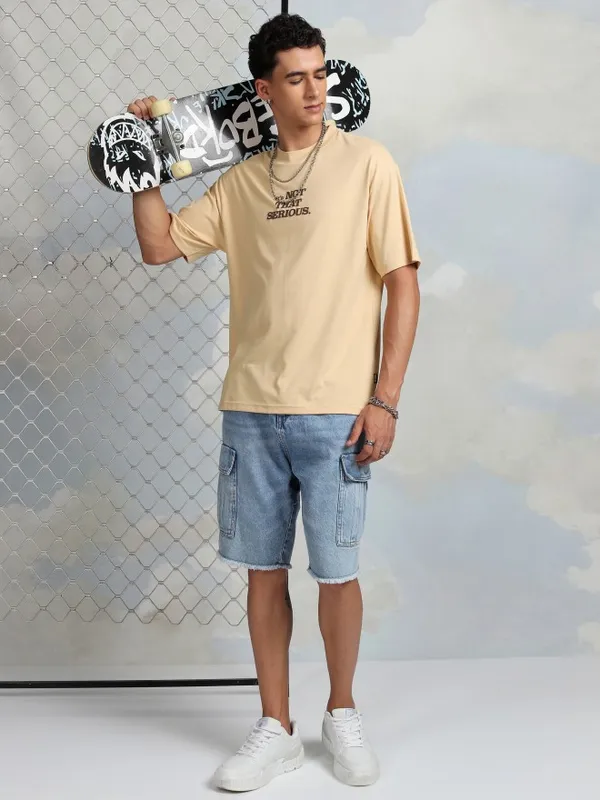 Highlander Men Beige Printed Round Neck T-Shirt