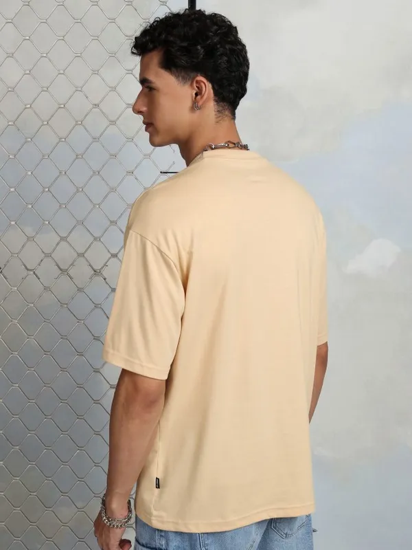 Highlander Men Beige Printed Round Neck T-Shirt