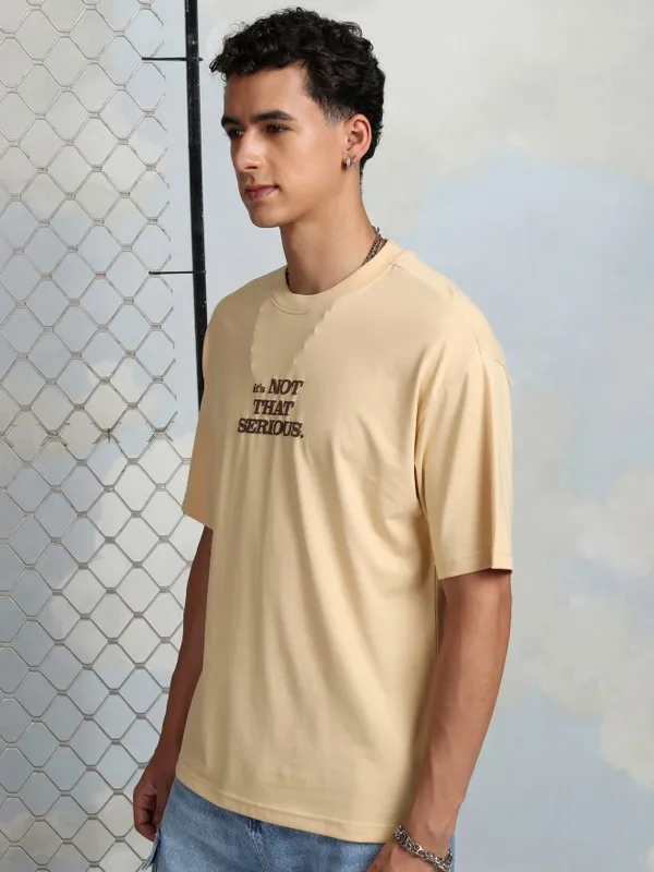 Highlander Men Beige Printed Round Neck T-Shirt