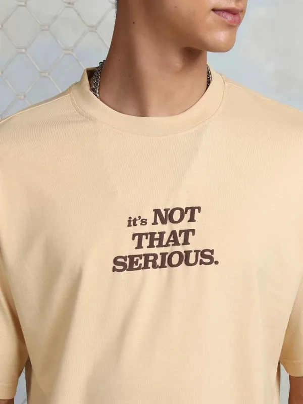 Highlander Men Beige Printed Round Neck T-Shirt