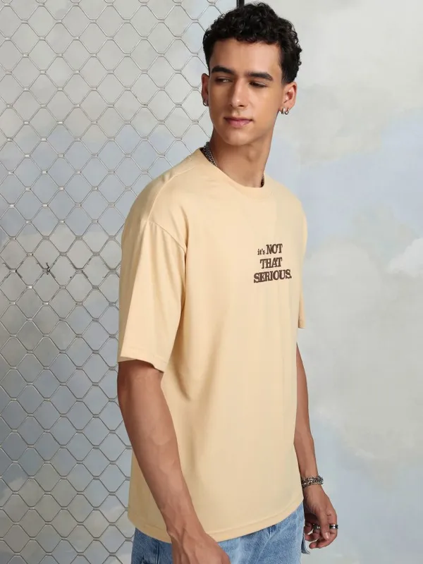 Highlander Men Beige Printed Round Neck T-Shirt