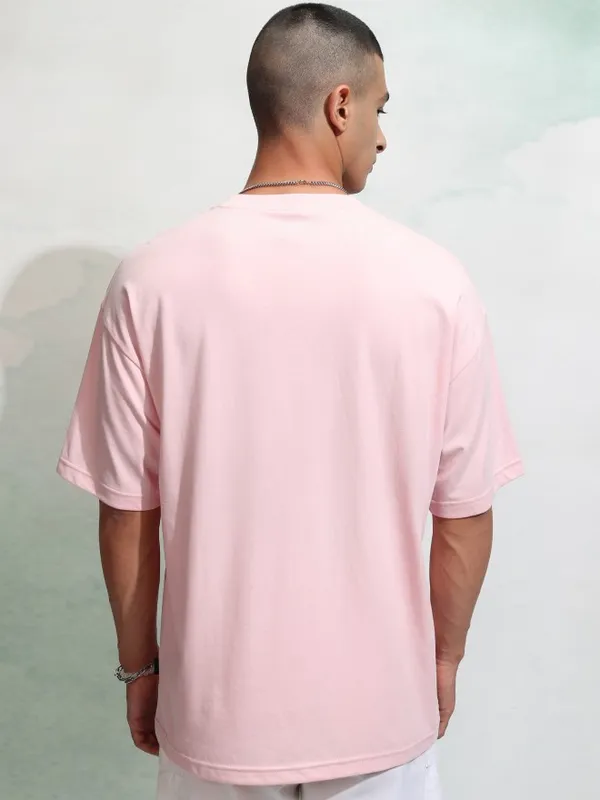 Highlander Men Pink Applique Round Neck Oversized Fit T-Shirt