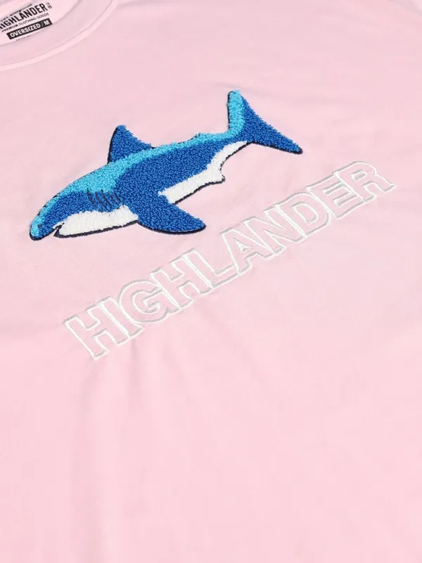 Highlander Men Pink Applique Round Neck Oversized Fit T-Shirt