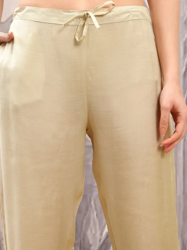 Vishudh Women Cream Printed Kurta With Trousers And Dupatta