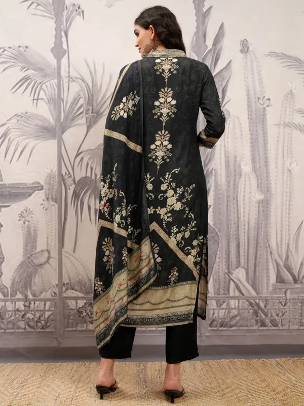 Vishudh Women Black Printed Kurta With Trousers And Dupatta