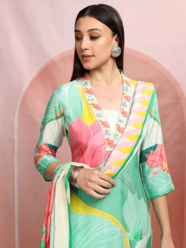 Vishudh Women Multi Printed Kurta With Trouser And Dupatta