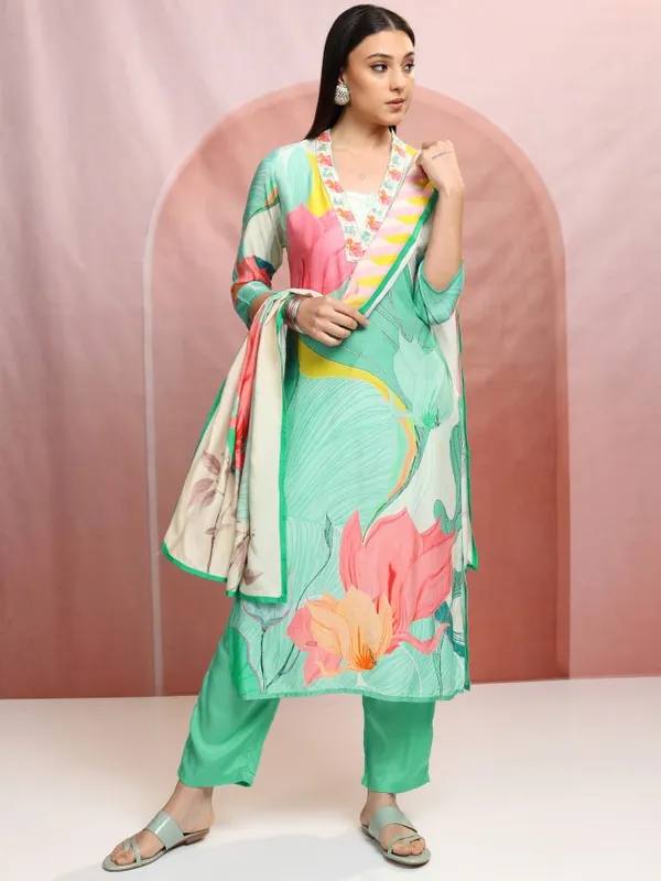 Vishudh Women Multi Printed Kurta With Trouser And Dupatta