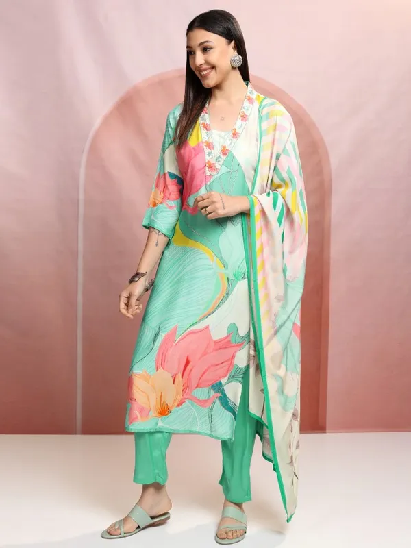 Vishudh Women Multi Printed Kurta With Trouser And Dupatta