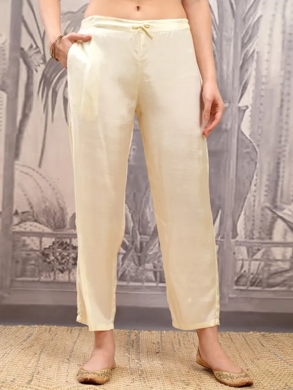 Vishudh Women Cream Printed Kurta With Trousers And Dupatta