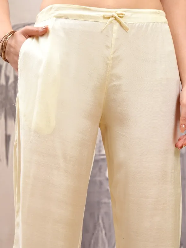 Vishudh Women Cream Printed Kurta With Trousers And Dupatta
