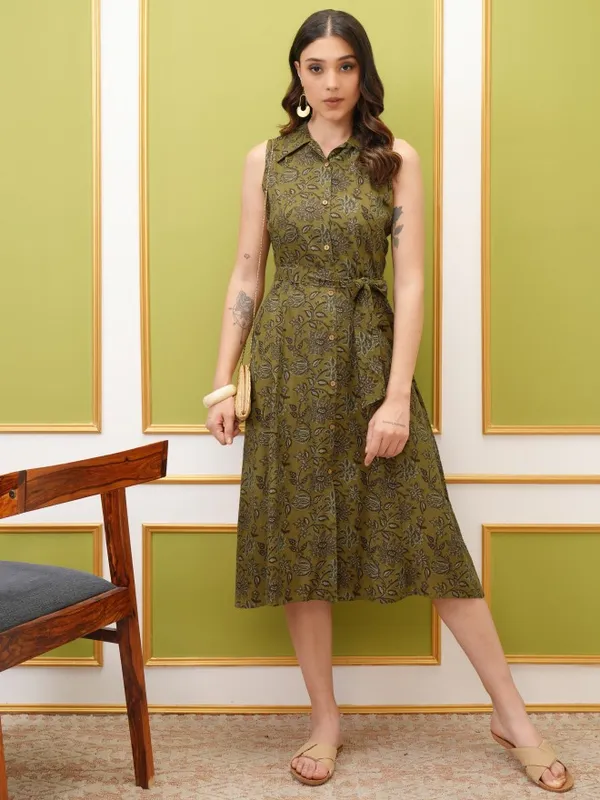  Vishudh Women Mustard Printed Shirt Dresses