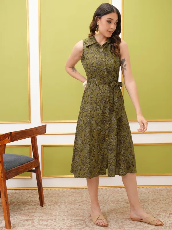  Vishudh Women Mustard Printed Shirt Dresses