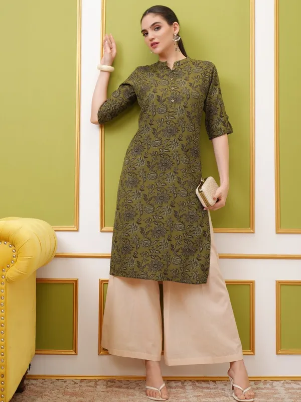  Vishudh Women Mustard Printed Straight Kurtas