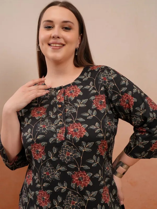 Vishudh Women Black Printed Straight Kurta