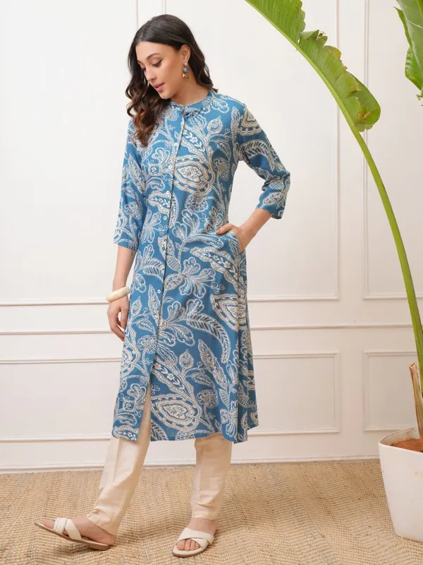 Vishudh Women Blue Printed A-Line Kurta
