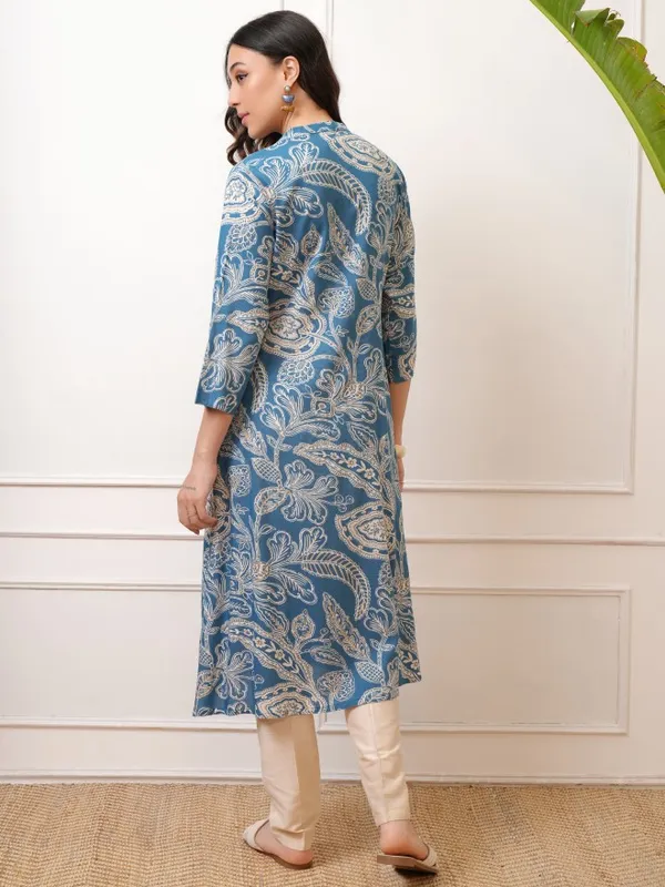 Vishudh Women Blue Printed A-Line Kurta