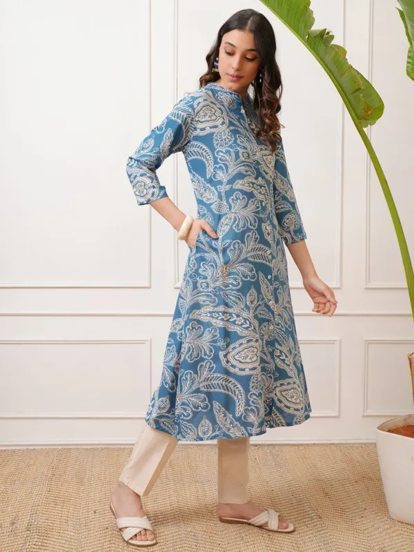 Vishudh Women Blue Printed A-Line Kurta