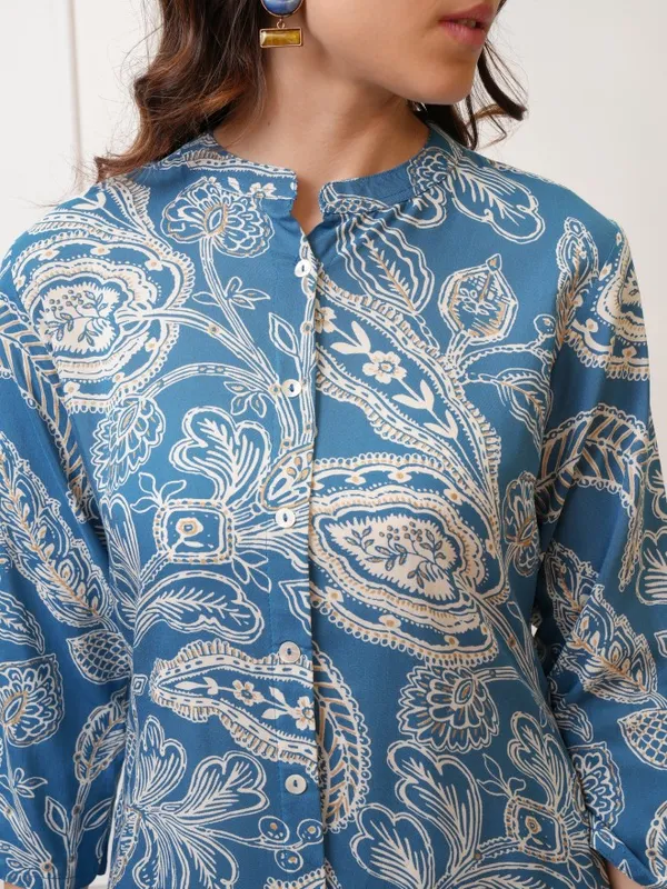 Vishudh Women Blue Printed A-Line Kurta