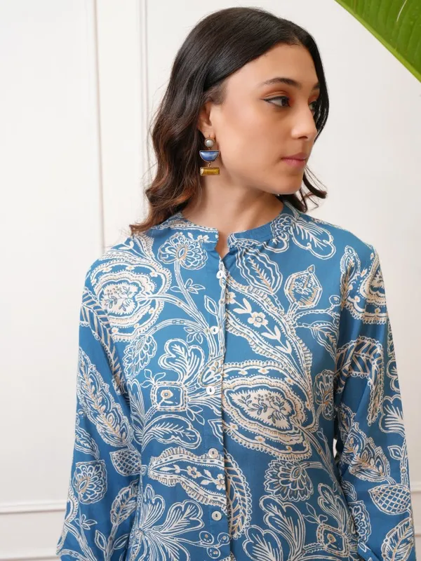 Vishudh Women Blue Printed A-Line Kurta