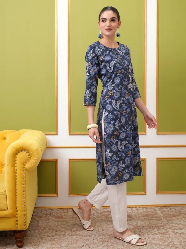 Vishudh Women Blue Printed Straight Kurtas