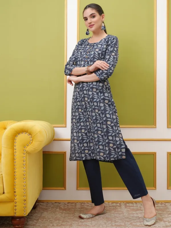 Vishudh Women Blue Printed Straight Kurta