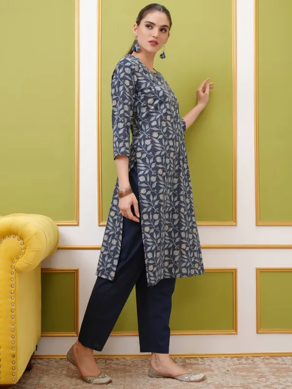 Vishudh Women Blue Printed Straight Kurta