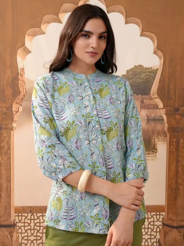 Printed Shirt Style Top