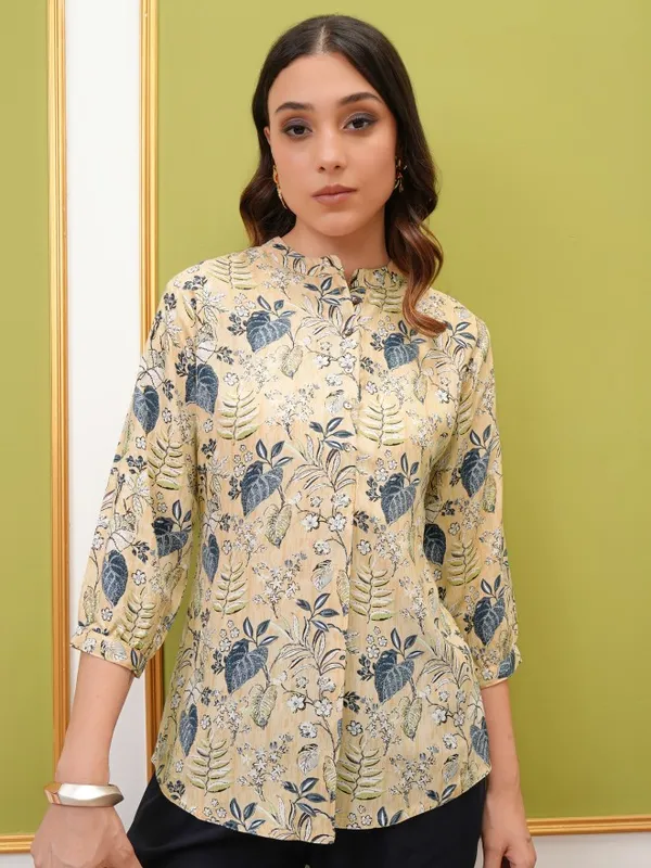  Vishudh Women Yellow Printed Shirt Style Tops