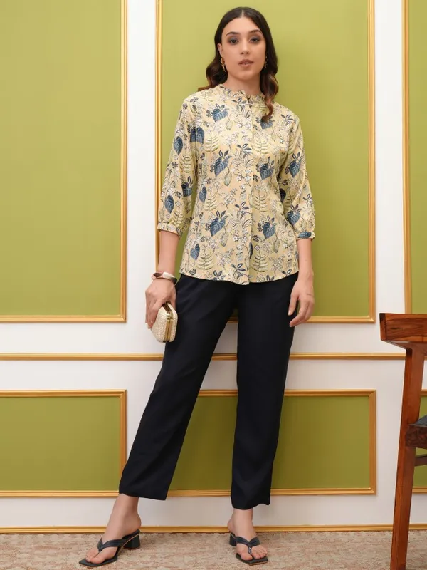  Vishudh Women Yellow Printed Shirt Style Tops