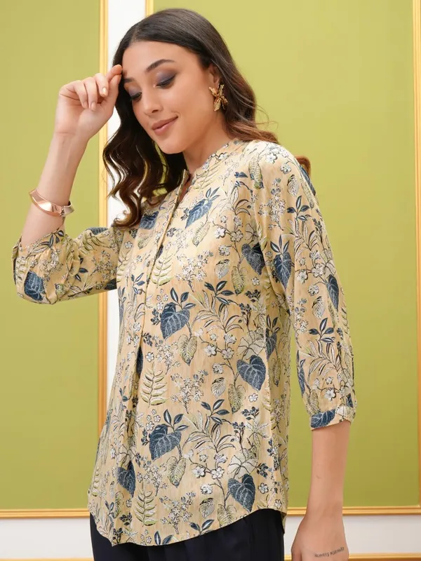  Vishudh Women Yellow Printed Shirt Style Tops
